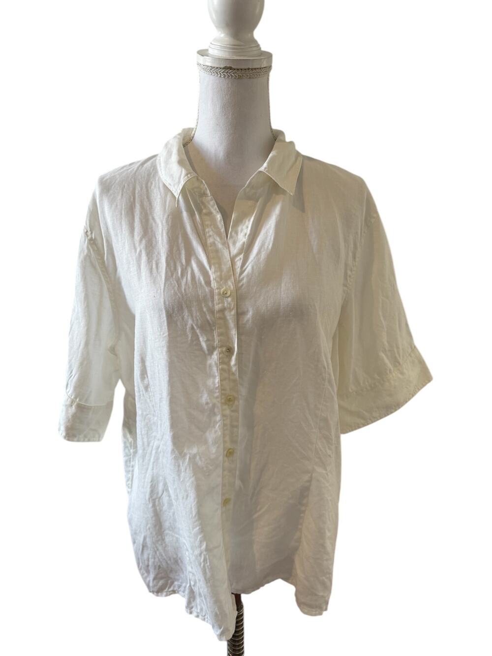 J Jill Short Sleeve Linen Button Down Shirt Creamy White XL